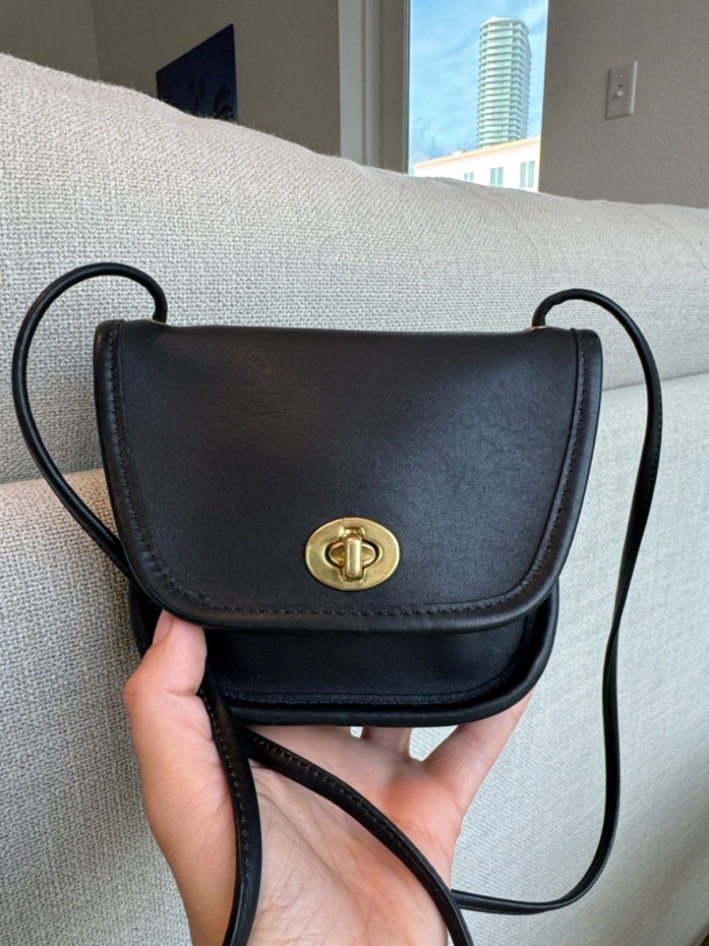 Rare 90s Coach Everett Bag Black Leather Turnlock Crossbody USA - Picture 10 of 10